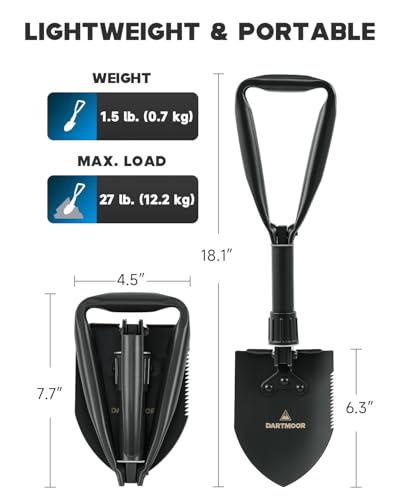 DARTMOOR Mini Folding Shovel High Carbon Steel, Portable Lightweight Outdoor Tactical Survival Foldable Mini Shovel, Entre...