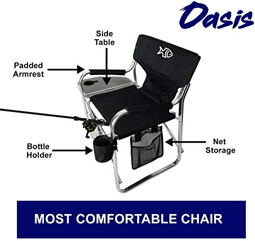 Tuscany Pro Oasis Premium Director Fishing Chair with Rod Holder - Folding Aluminum Chair