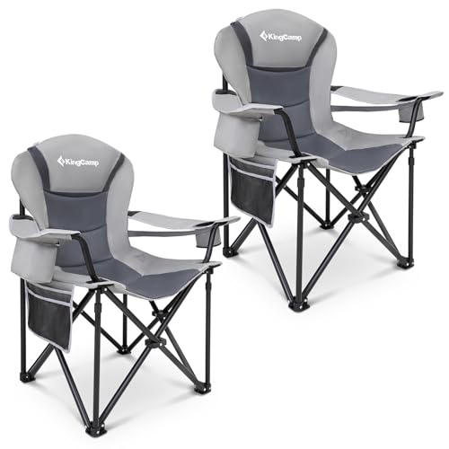 KingCamp Oversized Camping Folding Chair with Lumbar Support, Heavy Duty Ergonomic Padded Arm Chair with Cooler Bag, Cup H...