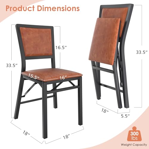 VECELO Folding Chairs Set of 4 with Cushion, Foldable Padded Seats with Heavy Duty Metal Frame for Kitchen/Dining/Living R...