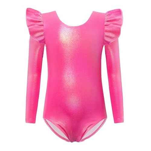 Arshiner Girls Gymnastics Leotards Ruffle Long Sleeve Shimmer Ballet Unitard Dancewear for 3-10 Years