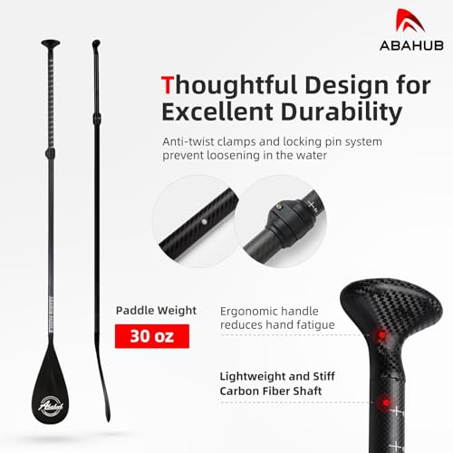 Abahub Carbon Fiber SUP Paddles, 1 x 3 Section Adjustable 67" - 86" Carbon Fiber Shaft, Lightweight Stand-up Paddle Oars f...