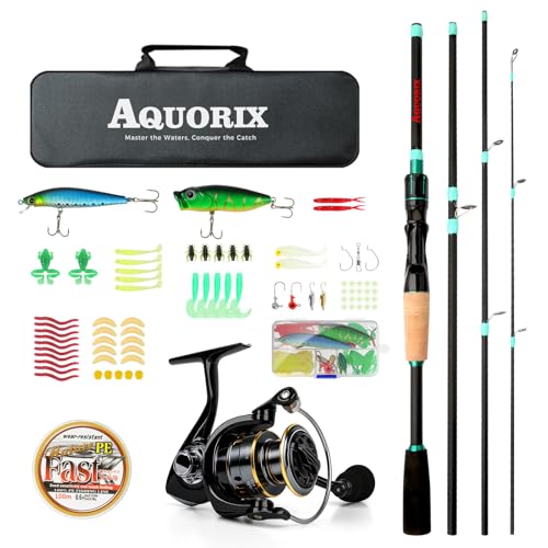 Aquorix Fishing Pole Combo Set – Spinning & Baitcasting Travel Lure Rod Kit, Medium Power, X-Fast Action, 5'11"/6'11", 4/...