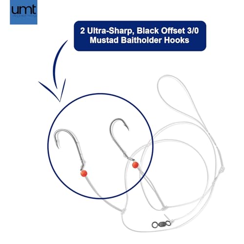 Sea Bass Hi/Lo Saltwater Fishing Rigs 1, 5 &10 Pack Bulk Options - Uncle Mo’s Tackle – Mustad Size 3/0 Bait Hook, 60lb Hea...