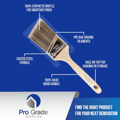 Pro Grade, Paint Brushes, 5-Piece, Paint Brush Set: Flat & Angle Brushes for Latex and Oil Paints, Stains, Interior & Exte...