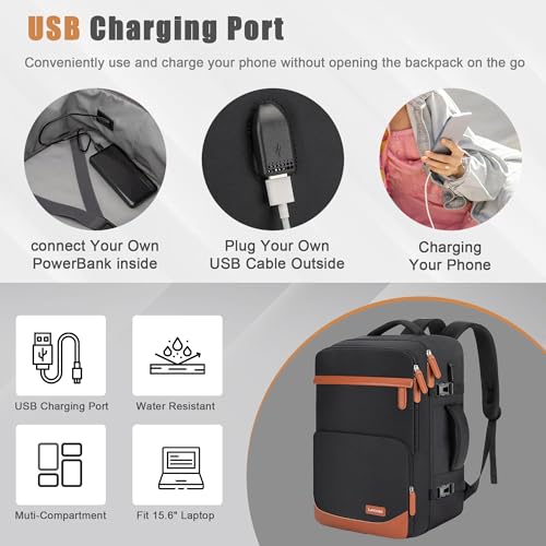 Velaybor 40L Travel Backpack with USB Charging Port, Water-Resistant Carry On Backpack for Men Women, Business Laptop Back...