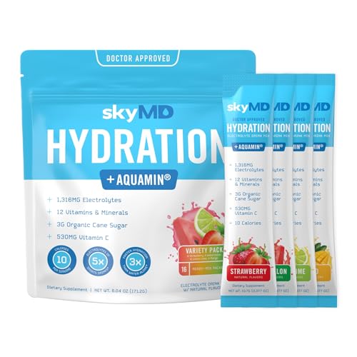 skyMD Daily Hydration | Electrolytes Powder Packets | Low Sugar, 10 Calories | 12 Vitamins & Minerals, Sodium | Drink Mix ...
