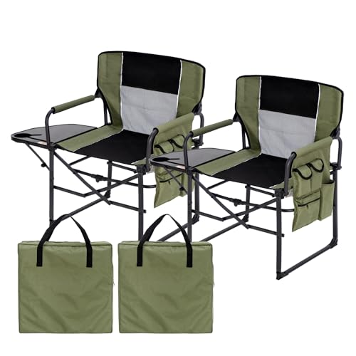 YOUGYM Wide Folding Director Chair with Table, Outdoor Camping Chair for Adults with Cup Holder Load 330 Lbs, Portable Lig...