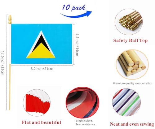 10 Pack Saint Lucia Flags -LC Handheld Flag- 5x8 in, St Lucia Mini Flag. Suitable For Party Decorations, Store Displays, B...