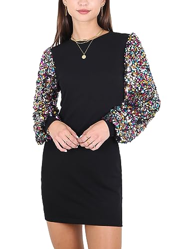 Anna-Kaci Womens Long Sleeve Sequin Party Bodycon Dress Cocktail Sparkle Wedding Evening Clubwear A Line Mini Short Dress