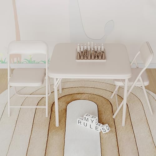 MilleLoom Folding Card Table and Chairs Set of 3, Portable Foldable Table with 2 PU Upholstered Chairs, Lightweight for In...