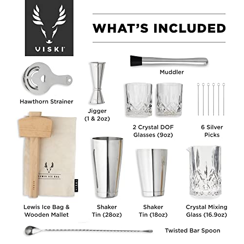 Viski Bartender Kit and Barware Set Includes Boston Cocktail Shakers, Mixing Glass, Jigger, Muddler, Strainer, Bar Spoon, ...