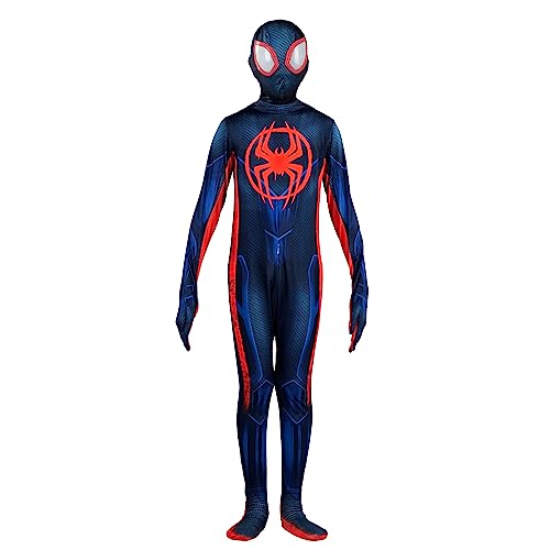 Marvel Miles Morales: Spider-Man Official Youth Deluxe Zentai Costume - Stretch Spandex with Hidden Zippers, Wrist Slits (L) Multi