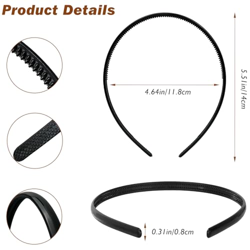 Zoolinn 7 Pcs Plastic Headbands for Women - Black Non-Slip Hair Bands with Teeth Comb Design