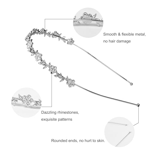 WOVOWOVO 4 Pcs Rhinestone Headbands for Women Silver Bridal Headband Crystal Flower Girl Headpiece Flower Leaf Tiara Crown...