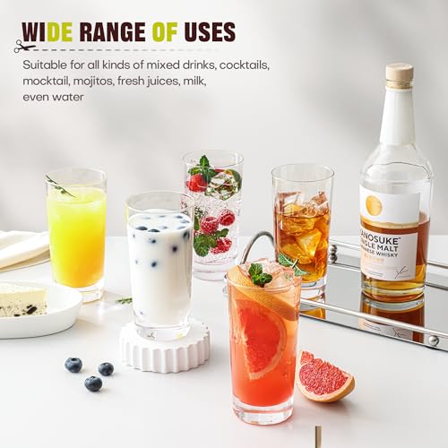 OUWO Highball Glasses Set of 12, 13oz Tall Drinking Glasses, Water Glass for Kitchen, Tom Collins Glasses, Mojito Glass Cu...