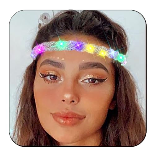 JONKY Light Up Headband Silver Rhinestone Headpiece Costume Rave Hair Accessories for Women (Silver)