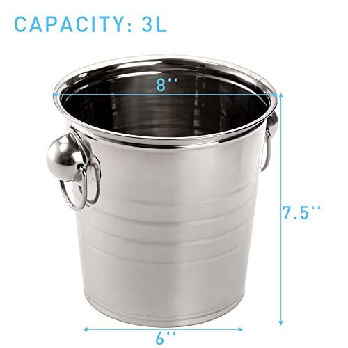 ZENFUN 2 Pack 3 Quart Ice Bucket with Handles, Beverage Tub with Handles, Galvanized Metal Ice Bucket, Drink and Wine Chil...
