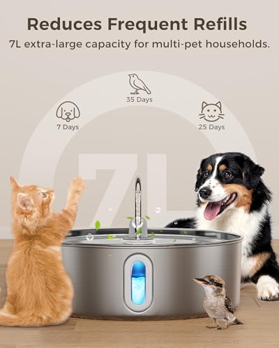 Smartoo Dog Water Fountain for Large Dogs 7L/236oz Stainless Steel Dog Water Bowl Dispenser Automatic Cat Water Fountain w...