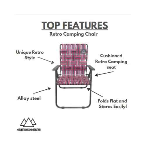 MOUNTAIN SUMMIT GEAR Retro Webbed Camping Chair - Lightweight, Foldable, Durable Steel Frame, 300lb Capacity, Vintage Red/Blue Stripes by Caddis Sports