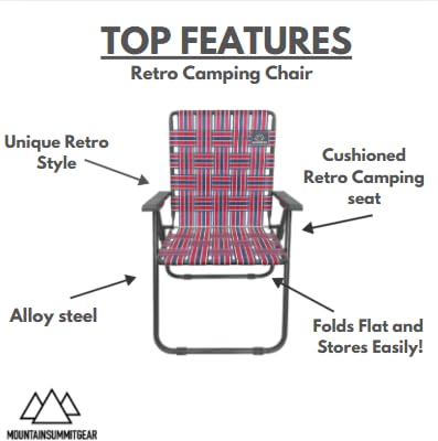 MOUNTAIN SUMMIT GEAR Retro Webbed Camping Chair - Lightweight, Foldable, Durable Steel Frame, 300lb Capacity, Vintage Red/...
