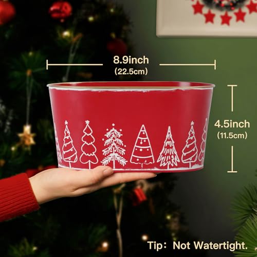 Putuo Decor 4 Packs Christmas Oval Metal Ice Buckets, Christmas Decorations Galvanized Storage Beverage Tubs Tin Bucket Pa...