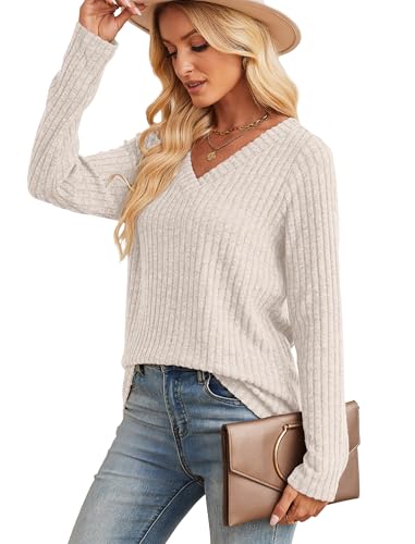 Sampeel Long Sleeve Shirts for Women V Neck Sweaters Fall Fashion Outfits 2025 Tunic Tops Lightweight