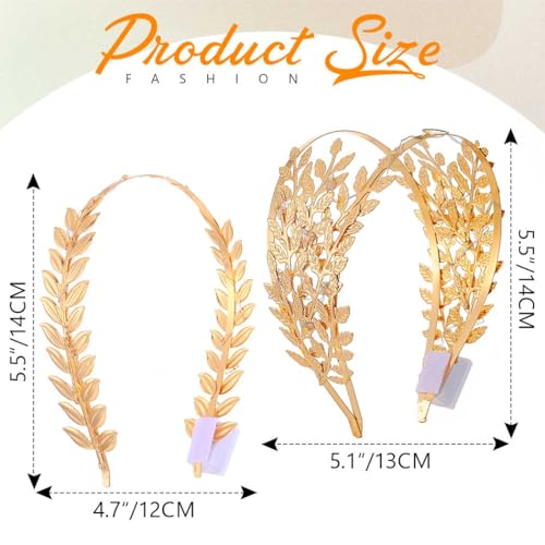 DRESBE Light Up Leaf Headband LED Greek Goddess Headbands Glow Toga Roman Hair Accessories for Women(2pcs) (Gold)