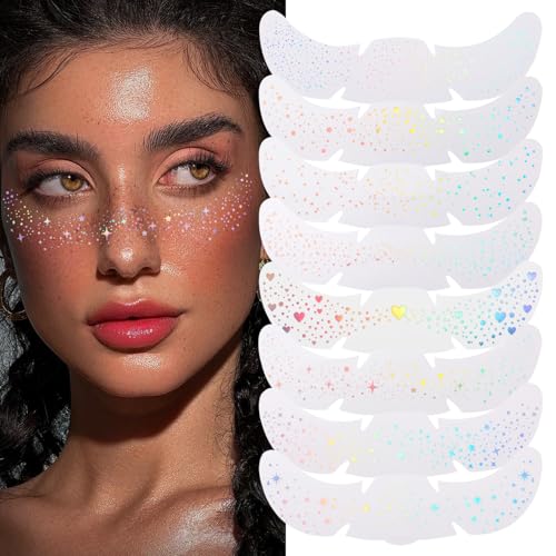 8Pcs Face Makeup Patches, Glitter Freckles Face Tattoo for Teenagers & Young Women, Sparkle Freckles Makeup Patches, Water...
