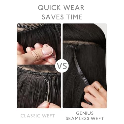 WENNALIFE Genius Weft Tape in Hair Extensions Human Hair 20 Inch 60g Jet Black Tape Ins Luxury Remy Hair Extensions De Cabello Humano Straight Invisible Fuller Volume Reusable 31" Wide Weft