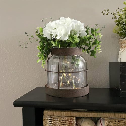 Farmhouse Glass Lantern Vase Vintage Flower Vases with Plants Hydrangea Lights Rustic Floral Arrangement Centerpieces Home...