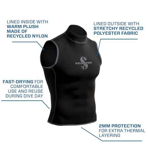 SCUBAPRO Sport Hoodless Scuba Diving Vest, 2.0 MM, Limestone-Based Pure Neoprene, Unisex, M