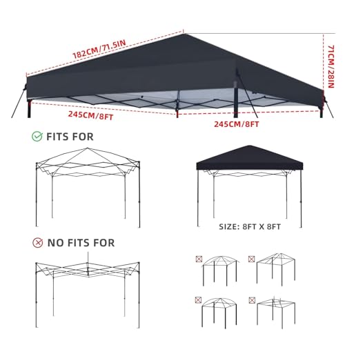 8x8 Canopy Replacement Top Only,Waterproof Pop Up Canopy Tent Top Replacement Cover Roof with Windproof Ropes for Straight...