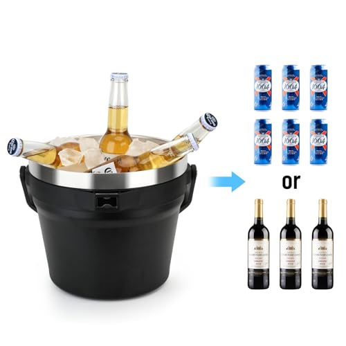 Luxfuel 7L Beverage & Ice Bucket with Lid, Stainless Steel, Includes Scoop & Tongs, Holds 6 Beer Bottles or 3 Wine Bottle...