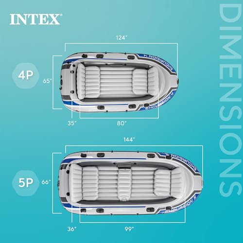 INTEX 68324EP Excursion 4 Inflatable Boat Set: Includes Deluxe 54in Boat Oars and High-Output Pump – Adjustable Seats with...