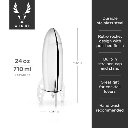 Viski Rocket Cocktail Shaker with Strainer Bar Set for Cold Brew Cocktails, Margarita, Espresso Martini, Stainless Steel M...