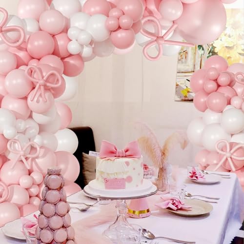Coquette Birthday Decorations 145 Pcs Pink and White Balloon Garland Arch Kit Include Light Pink White Bow Balloons Differ...