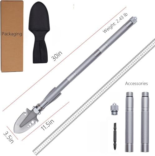 Survival Shovel with Pickaxe, 3-Section Adjustable Folding Shovel, Heavy-Duty Tactical Shovel Multifunctional Camping Gear...