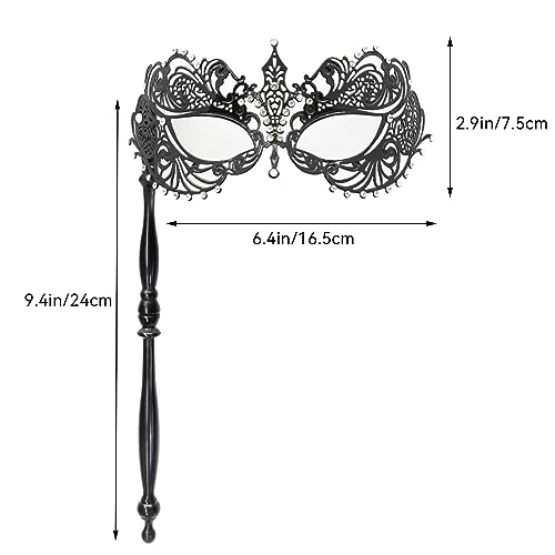 Thmyo Venetian Halloween Mardi Gras Party Mask with Holding Stick, Carnival Handheld Metal Feather Rhinestone Masquerade Mask
