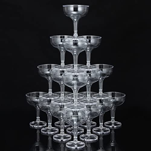 Potchen 100 Pcs Plastic Champagne Party Glasses 5 oz Clear Disposable Champagne Glasses Stackable Acrylic Martini Flutes U...