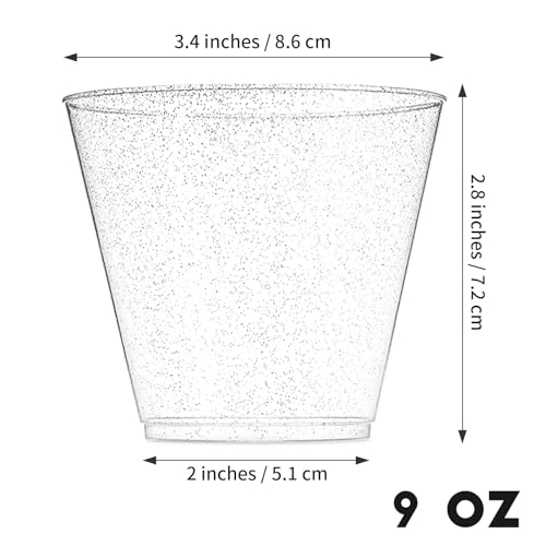 HKACSTHI 25 Pieces 9oz Plastic Cups Disposable Glitter Wine Glasses Clear Plastic Tumblers Dessert Cups Drinking Cups for ...