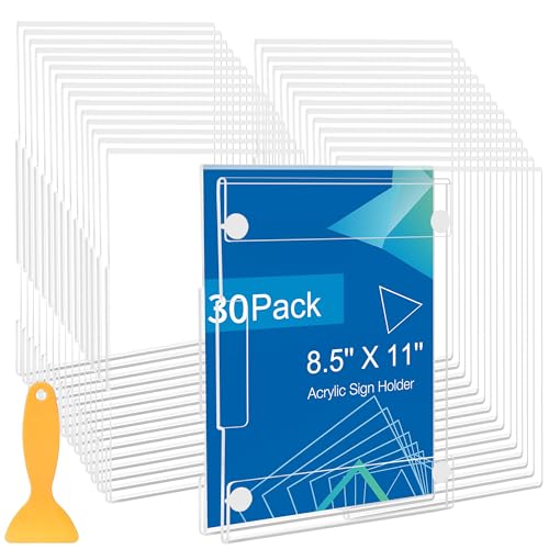 30 Pack Acrylic Sign Holder 8.5 x 11 Wall Mount, Vertical & Horizontal Use, Wall Sign Holder Memo Document Menu Holder for...