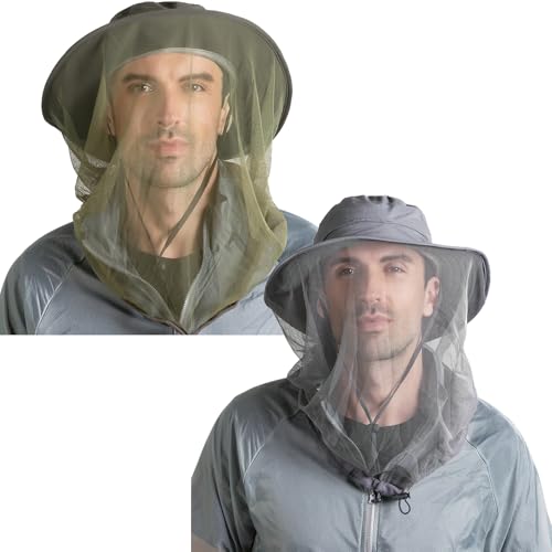 Peicees 2Pcs Head Net Hats for Men Women Adventure Fishing Hat Safari Hat for Hunting Camping Hiking, Army Green and Dark ...
