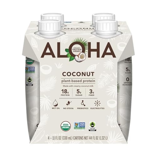 ALOHA Organic Plant-Based Protein Drink – Coconut Flavor | 18g Protein, 5g Sugar, 3g Fiber | Made with Creamy Coconut Mil...