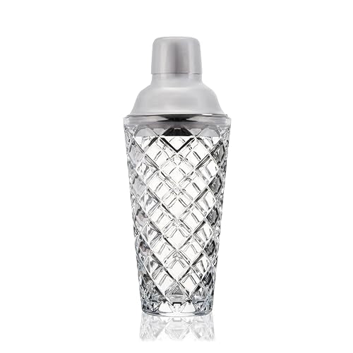 True Reserve Glass Cobbler Shaker, Elegant Cocktail Shaker for Margarita, Whiskey Sour, Espresso Martini, Mixed Drinks, Co...