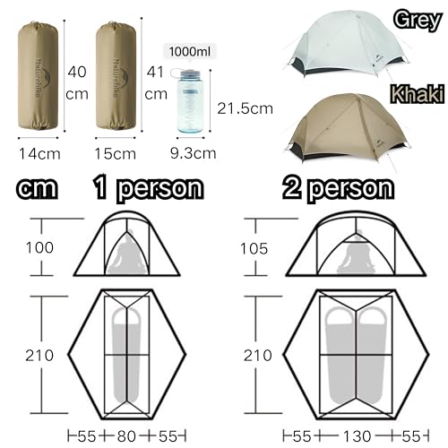 Naturehike Mongar UL Tent [2025 Upgrade] 1.5kg/3.3lb Ultralight Tents,1/2 Person Backpacking Tent,4 Modes of use, Waterpro...