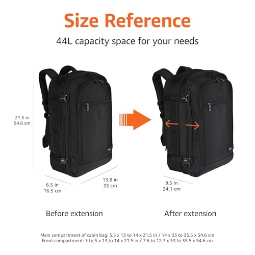 Amazon Basics Travel Backpack, Carry On Backpack, With Laptop Compartment, 40L Capacity, Expandable for 10% Extra Space, B...