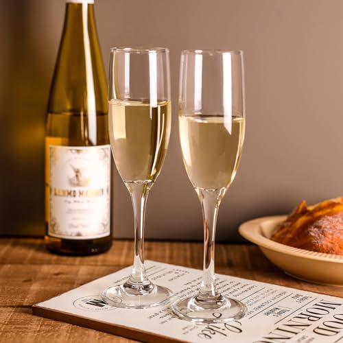 HAKEEMI Champagne Flutes Set of 6, Classic Champagne Glasses Bulk, Elegant Toasting Flutes, 6 oz
