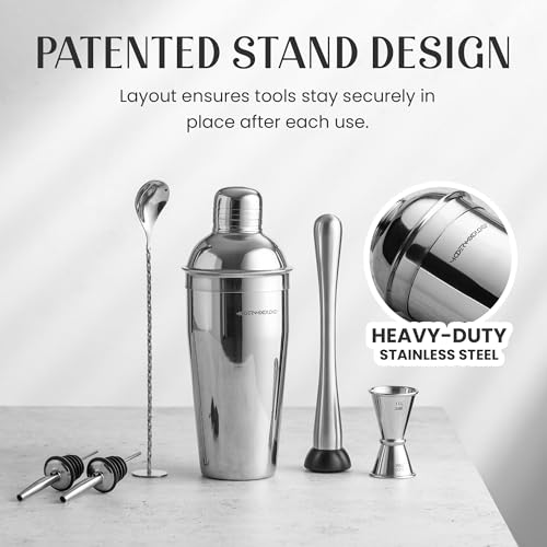 Modern Mixology 8-Piece Cocktail Shaker Set with Velvet Bag | Complete Cocktail Kit Gift Set | Top Bartender Gifts for Men...