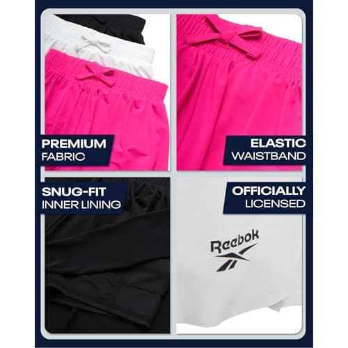 Reebok Girls Athletic Shorts - 3 Pack Lightweight Butterfly Short with Liner - Active Performance Flowy Shorts for Girls